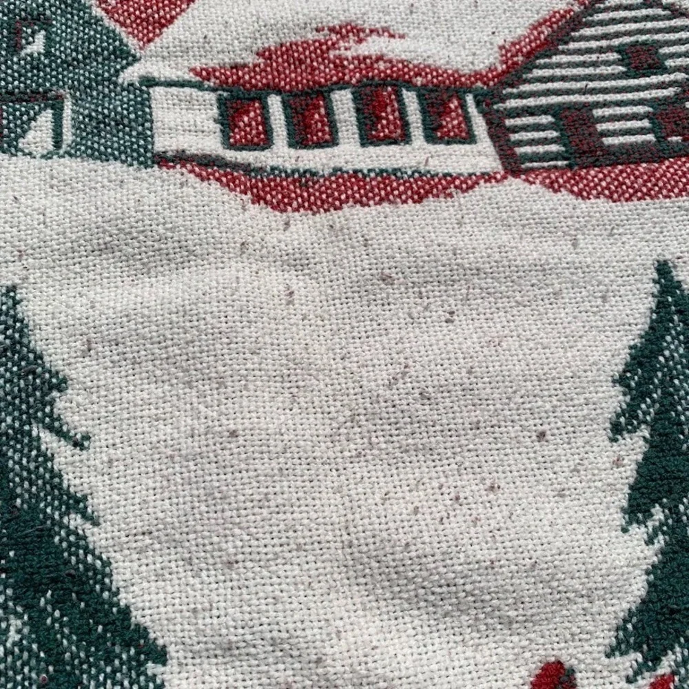 Vintage Winter Scene Holiday Fringe Woven Tapestry Throw Blanket